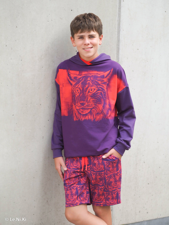 Panel Sommersweat -  Pawerful - Thorsten Berger - Luchs - lila - rot-orange